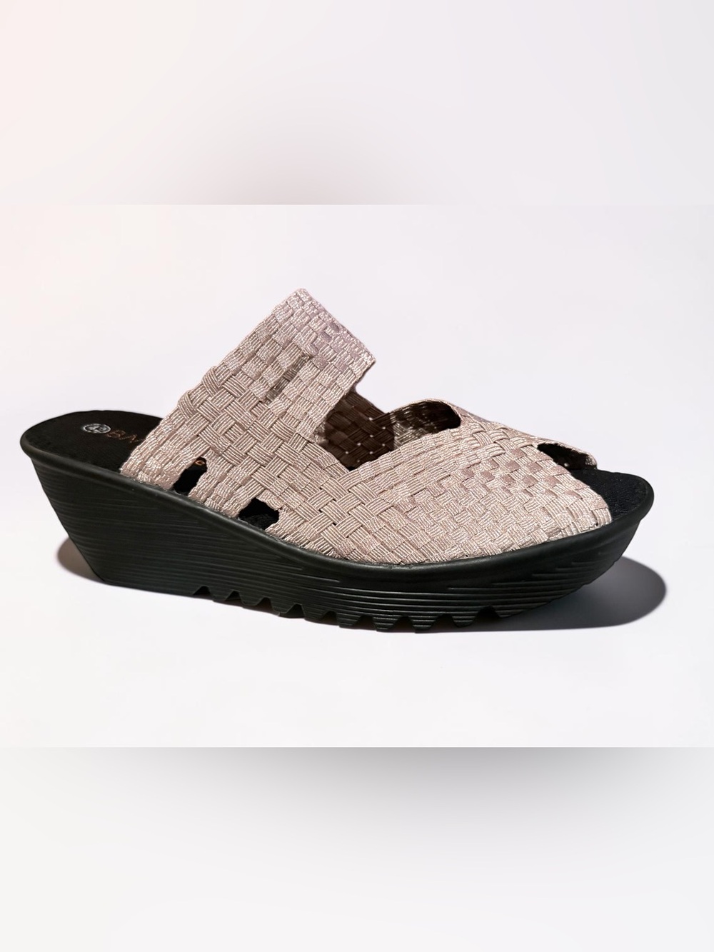 Bernie Mev Blush Shimmer Woven Stretch Wedge Peep-Toe Slide Mules EU42 US10.5-11 - Picture 10 of 14